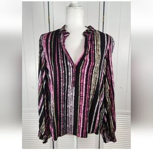 Maeve Anthropologie Pink V-neck Blouse Womens Medium Long Sleeve